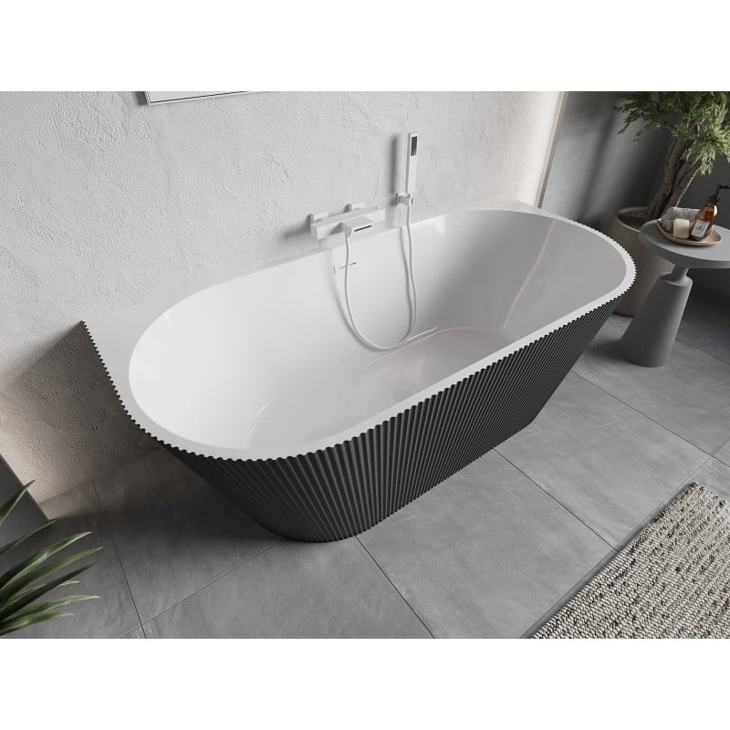 Mexen Oris freistehende wandstehende Wanne geriffelt 170 x 80 cm, weiß/grau, weißer Überlauf - 52871708062-20