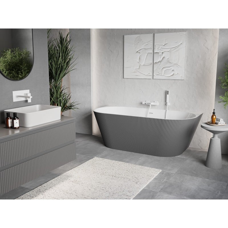 Mexen Oris freistehende wandstehende Wanne geriffelt 170 x 80 cm, weiß/grau, weißer Überlauf - 52871708062-20