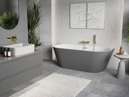 Mexen Oris freistehende, gerillte Wanne an der Wand 170 x 80 cm, weiß/grau, Überlauf gold - 52871708062-50