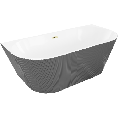 Mexen Oris freistehende wandnahe gerillte Wanne 170 x 80 cm, weiß/grau, Überlauf gold gebürstet - 52871708062-55