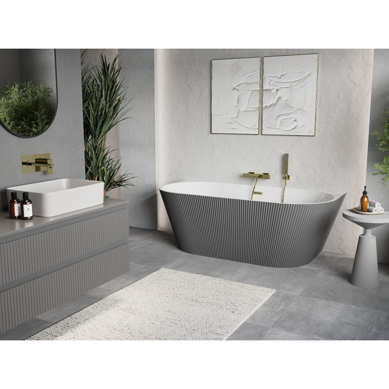 Mexen Oris freistehende Rillen-Badewanne 170 x 80 cm, weiß/grau, gold gebürsteter Überlauf - 52871708062-55