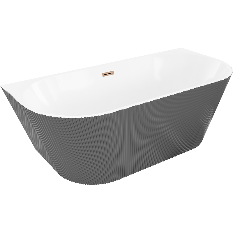 Mexen Oris freistehende Wandbadewanne geriffelt 170 x 80 cm, weiß/grau, Überlauf Roségold - 52871708062-60
