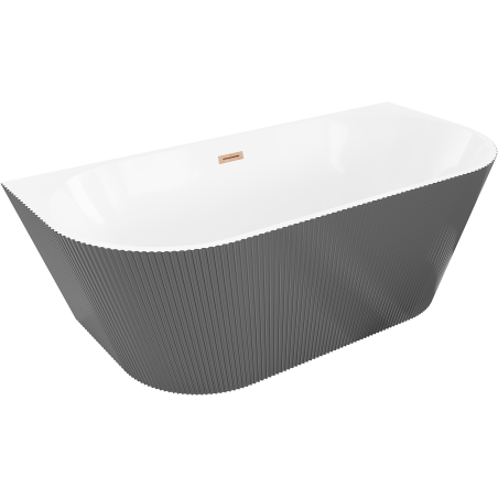 Mexen Oris freistehende geriffelte Wandwanne 170 x 80 cm, weiß/grau, Überlauf aus gebürstetem Kupfer - 52871708062-65