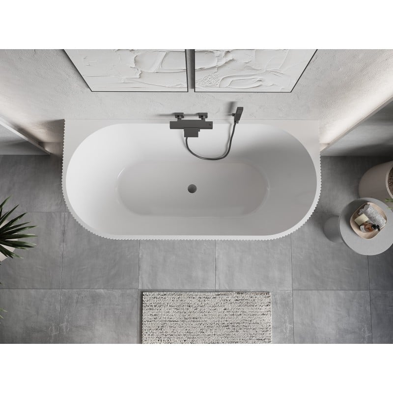 Mexen Oris freistehende gerillte Badewanne vor der Wand 170 x 80 cm, weiß/grau, Überlauf Gun Gray gebürstet - 52871708062-66