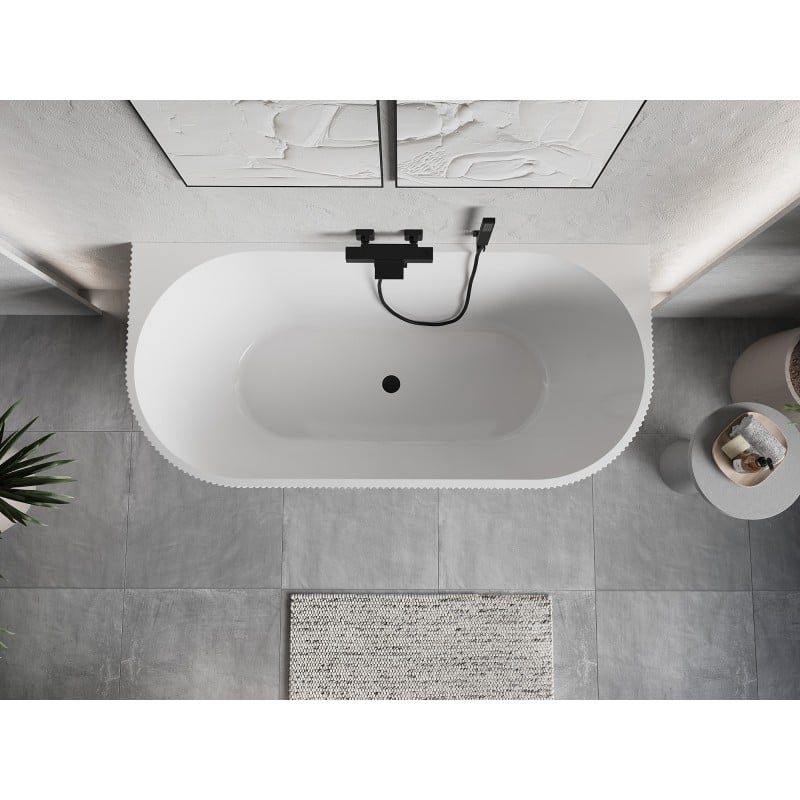 Mexen Oris freistehende, gerippte Wanne an der Wand 170 x 80 cm, weiß/grau, schwarzer Überlauf - 52871708062-70
