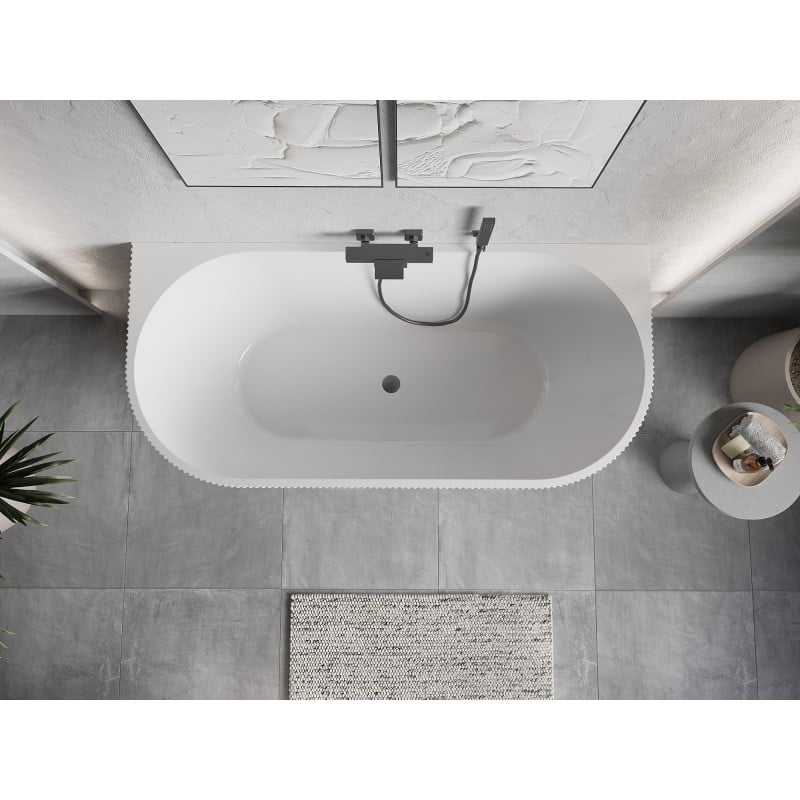 Mexen Oris freistehende, wandhängende, gerillte Wanne 170 x 80 cm, weiß/grau, Überlauf Gun Metal - 52871708062-95