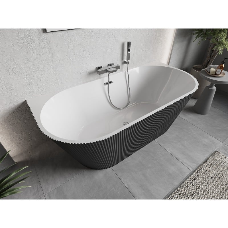Mexen Oris freistehende Wandbadewanne gerillt 170 x 80 cm, weiß/grau, Überlauf chrom - 52871708062-01