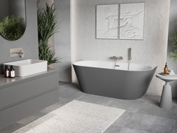 Mexen Oris freistehende gerillte Rückwand-Wanne 170 x 80 cm, weiß/grau, Überlauf gebürstetes Nickel - 52871708062-97