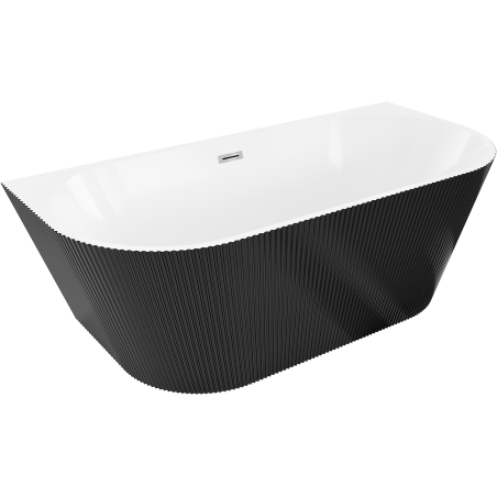 Mexen Oris freistehende Badewanne mit Wandanschluss, geriffelt, 170 x 80 cm, weiß/schwarz, chrom Überlauf - 52871708075-01