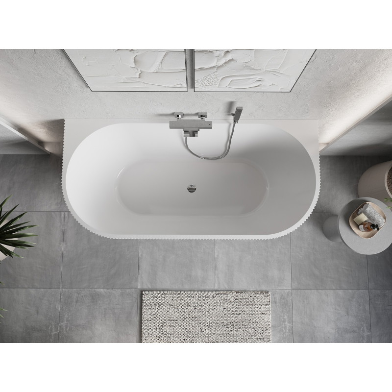 Mexen Oris freistehende Wand-Badewanne geriffelt 170 x 80 cm, weiß/schwarz, Überlauf chrom - 52871708075-01