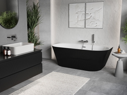 Mexen Oris freistehende Badewanne mit Wandanschluss, geriffelt, 170 x 80 cm, weiß/schwarz, chrom Überlauf - 52871708075-01