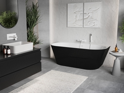Mexen Oris freistehende gerillte Wanne 170 x 80 cm, weiß/schwarz, weißer Überlauf - 52871708075-20