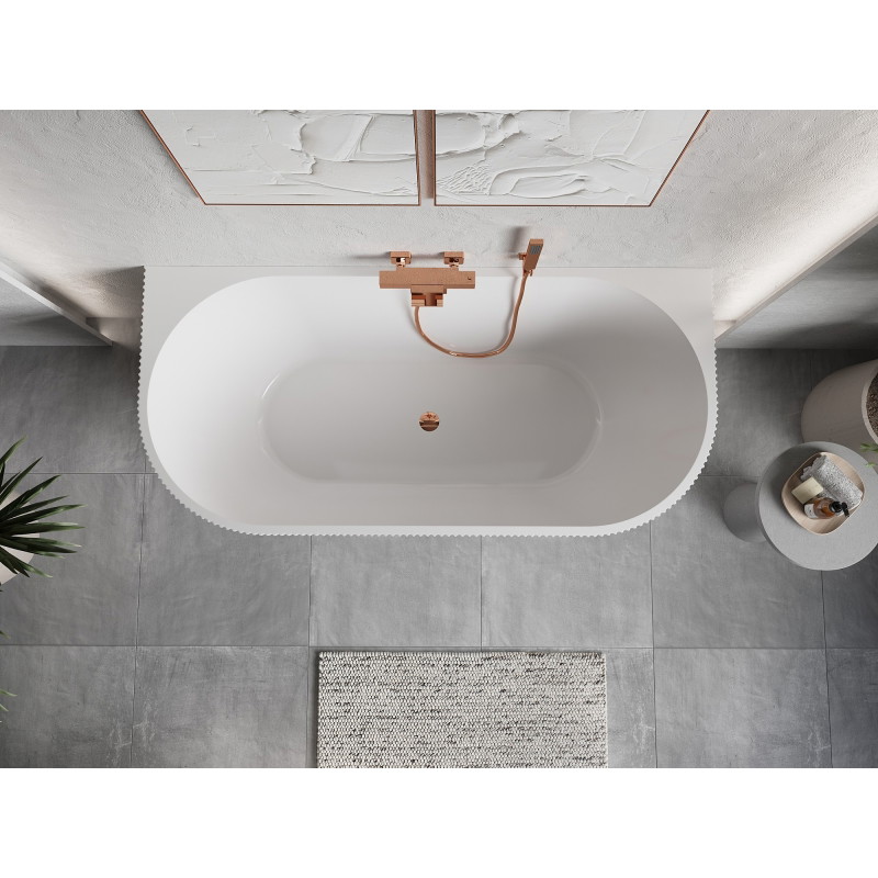 Mexen Oris freistehende gerillte Badewanne 170 x 80 cm, weiß/schwarz, Überlauf roségold - 52871708075-60
