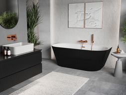 Mexen Oris freistehende, wandnahe, geriffelte Badewanne 170 x 80 cm, weiß/schwarz, Überlauf Roségold - 52871708075-60