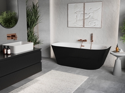 Mexen Oris freistehende, wandnahe, gerillte Badewanne 170 x 80 cm, weiß/schwarz, Überlauf gebürstetes Kupfer - 52871708075-65