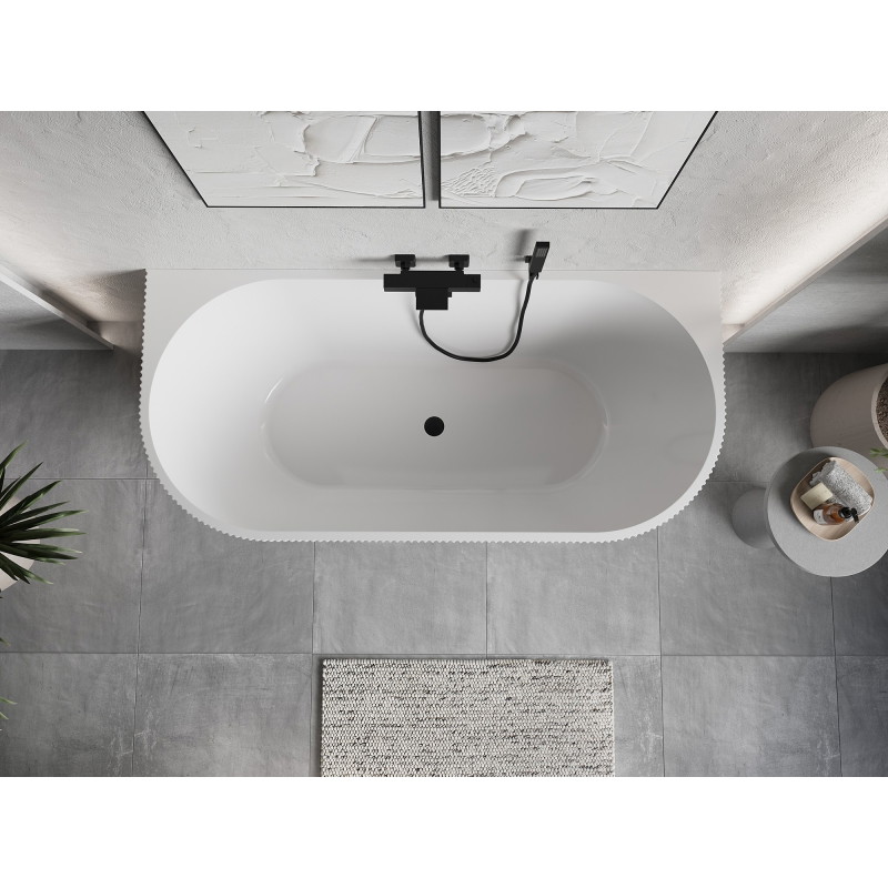 Mexen Oris freistehende Wandwanne gerillt 170 x 80 cm, weiß/schwarz, schwarzer Überlauf - 52871708075-70