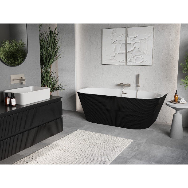 Mexen Oris freistehende geriffelte Wanne 170 x 80 cm, weiß/schwarz, Überlauf gebürstetes Nickel - 52871708075-97