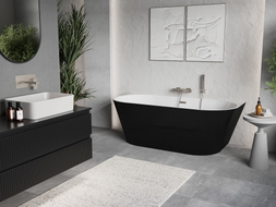 Mexen Oris freistehende geriffelte Wanne 170 x 80 cm, weiß/schwarz, Überlauf gebürstetes Nickel - 52871708075-97