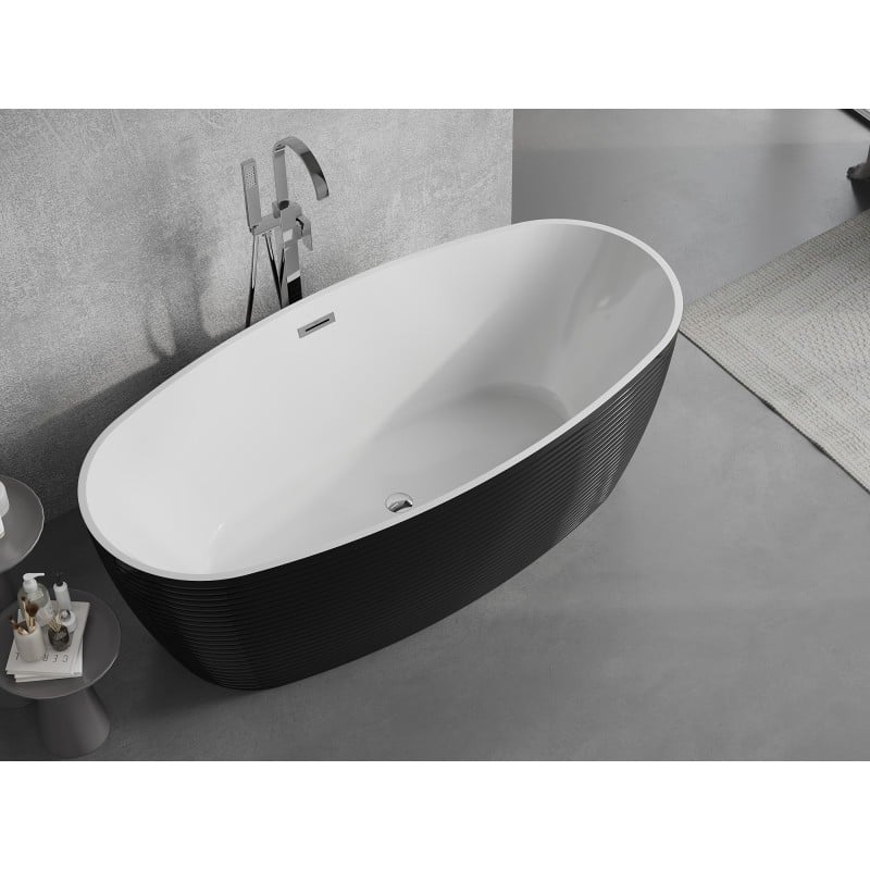 Mexen Lira freistehende Badewanne Muster 170 x 80 cm, weiß/schwarz, Überlauf Chrom - 52831708075-01