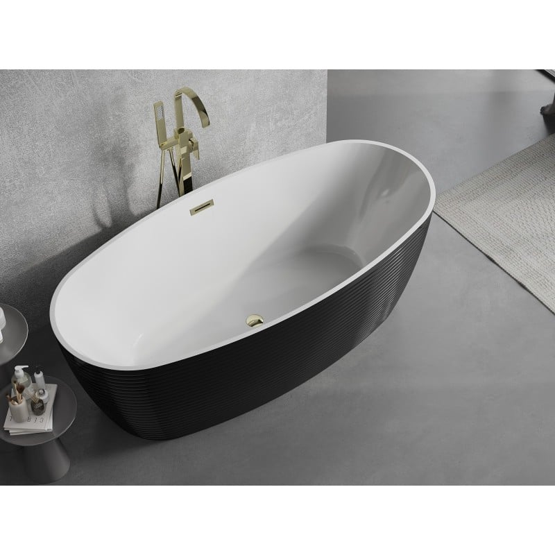 Mexen Lira freistehende Badewanne Modell 170 x 80 cm, weiß/schwarz, Überlauf gold - 52831708075-50