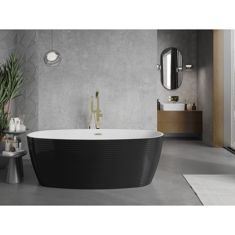 Mexen Lira freistehende Badewanne Modell 170 x 80 cm, weiß/schwarz, Überlauf gold - 52831708075-50