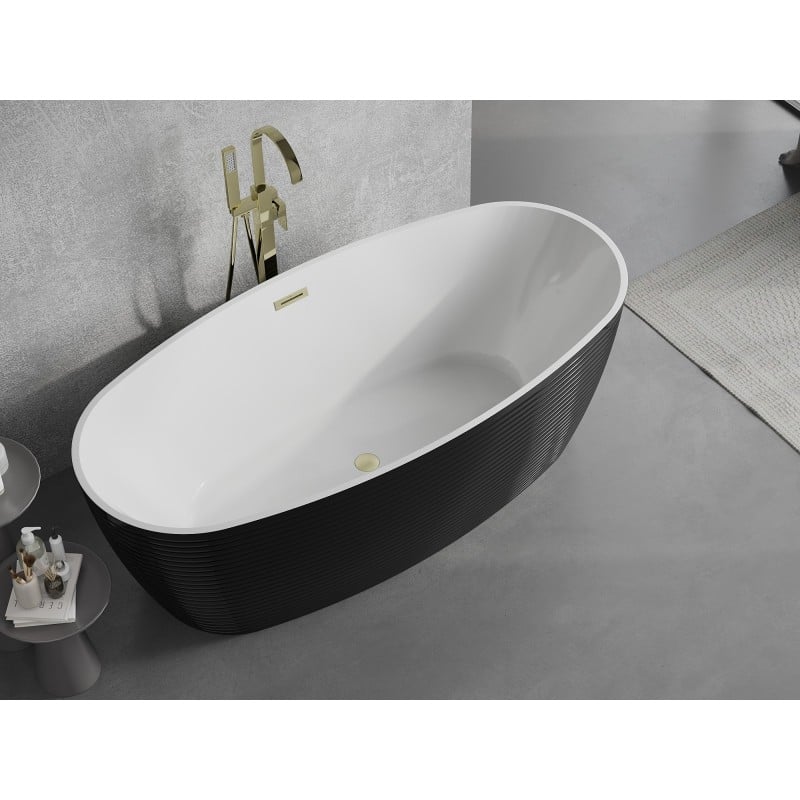 Mexen Lira freistehende Badewanne Muster 170 x 80 cm, weiß/schwarz, Überlauf gold gebürstet - 52831708075-55