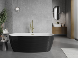 Mexen Lira freistehende Badewanne Muster 170 x 80 cm, weiß/schwarz, Überlauf gold gebürstet - 52831708075-55