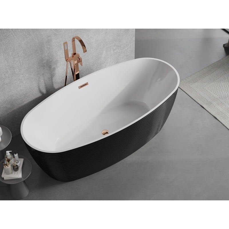 Mexen Lira freistehende Badewanne Muster 170 x 80 cm, weiß/schwarz, Überlauf Roségold - 52831708075-60