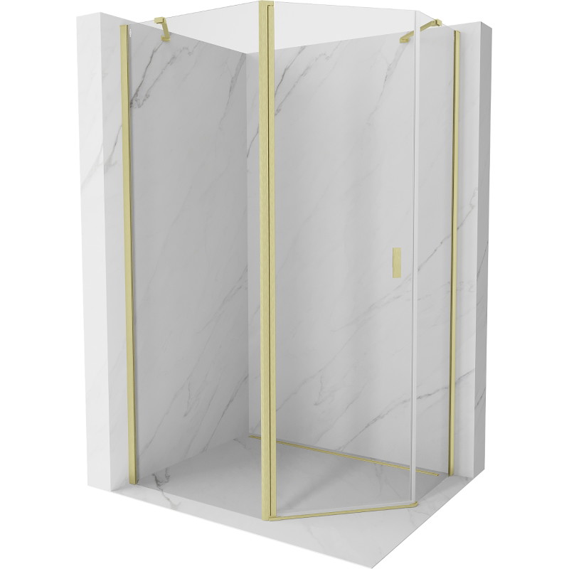 Mexen Mist asymmetrische fünfeckige Duschkabine, schwenkbar 90 x 80 cm, transparent, gebürstetes Gold - 8A8-090-080-55-00