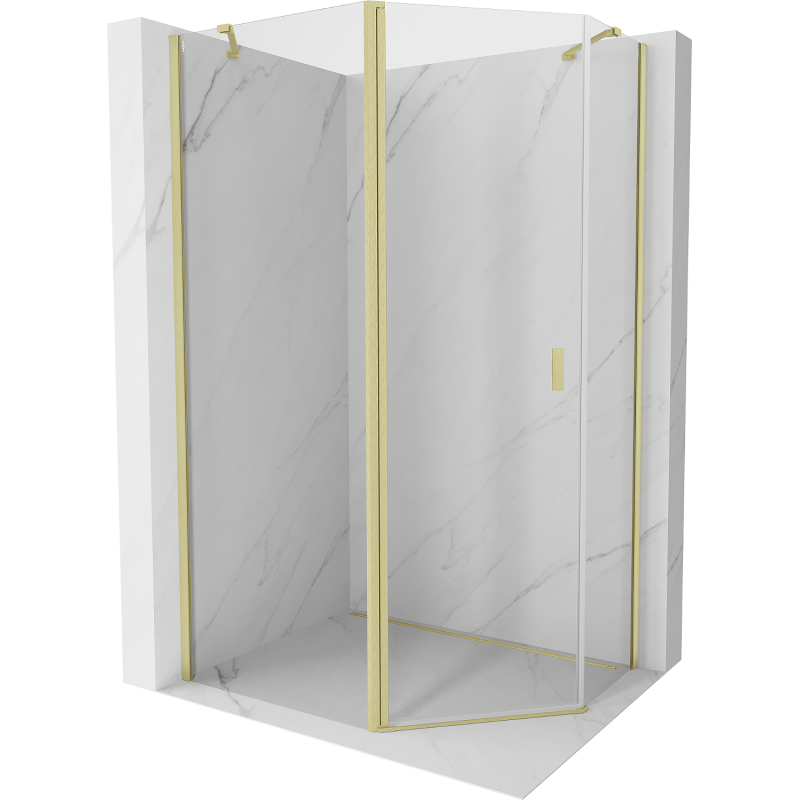 Mexen Mist fünfeckige asymmetrische Duschkabine mit Tür, 90 x 80 cm, transparent, gold gebürstet - 8A8-090-080-55-00