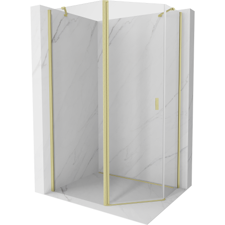 Mexen Mist fünfeckige asymmetrische Duschkabine mit Tür, 90 x 80 cm, transparent, gold gebürstet - 8A8-090-080-55-00