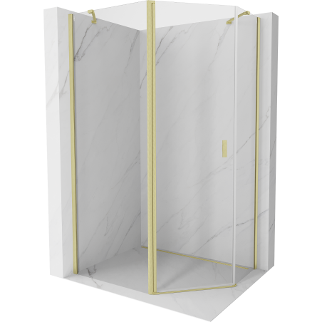 Mexen Mist asymmetrische Fünfeck-Duschkabine schwingbar 100 x 80 cm, transparent, gebürstetes Gold - 8A8-100-080-55-00