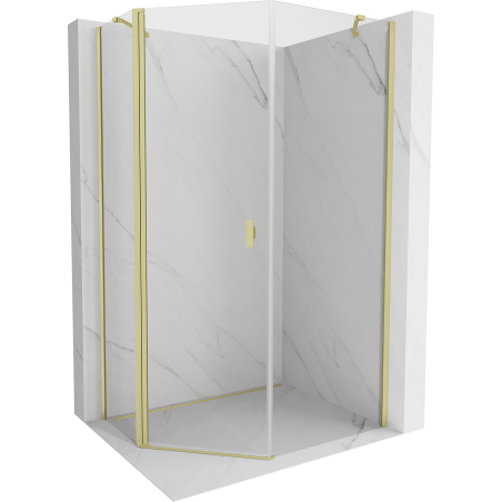 Mexen Mist fünfeckige asymmetrische Duschkabine klappbar 80 x 90 cm, transparent, gebürstetes Gold - 8A8-080-090-55-00