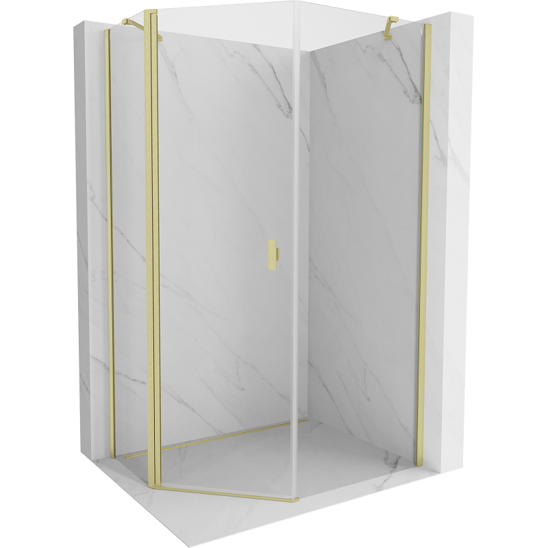 Mexen Mist asymmetrische fünfeckige Duschkabine schwingtür 80 x 100 cm, transparent, gebürstetes Gold - 8A8-080-100-55-00