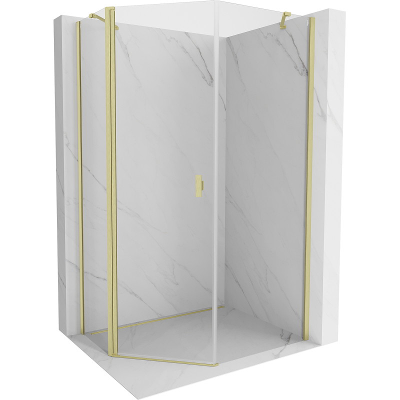 Mexen Mist fünfeckige asymmetrische Duschkabine, schwenkbar, 80 x 100 cm, transparent, gebürstetes Gold - 8A8-080-100-55-00