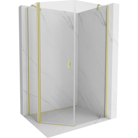 Mexen Mist asymmetrische fünfeckige Duschkabine schwingtür 80 x 100 cm, transparent, gebürstetes Gold - 8A8-080-100-55-00