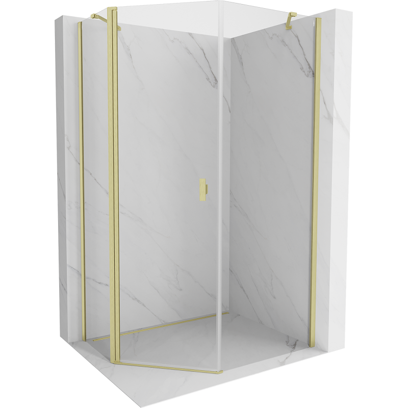 Mexen Mist asymmetrische fünfeckige Duschkabine, schwenkbar 90 x 100 cm, transparent, gebürstetes Gold - 8A8-090-100-55-00