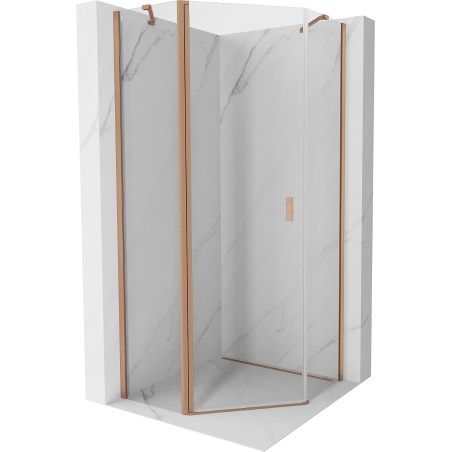 Mexen Mist fünfeckige, schwenkbare Duschkabine 80 x 80 cm, transparent, gebürstetes Kupfer - 8A8-080-080-65-00