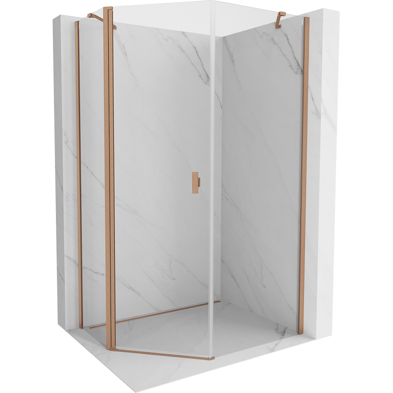 Mexen Mist asymmetrische fünfeckige Duschkabine mit Drehtür 80 x 90 cm, transparent, gebürstetes Kupfer - 8A8-080-090-65-00