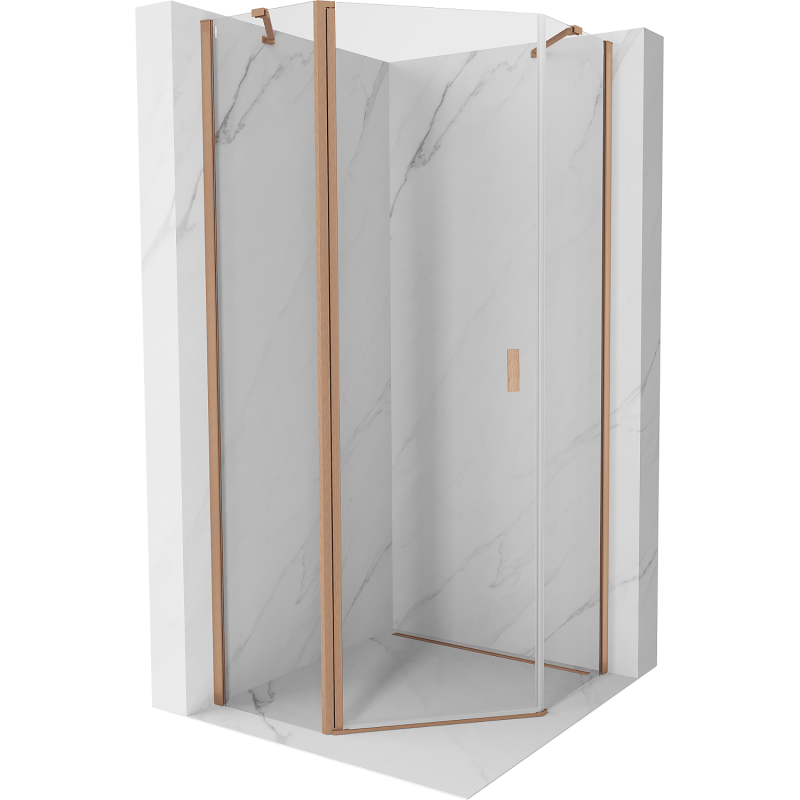 Mexen Mist fünfeckige Duschkabine mit Schwingtür 90 x 90 cm, transparent, gebürstetes Kupfer - 8A8-090-090-65-00