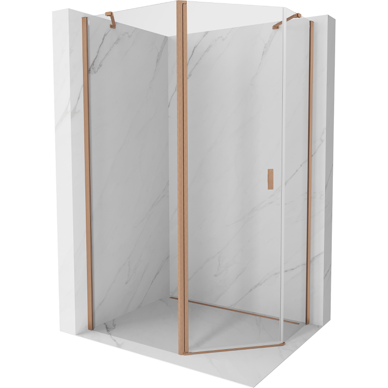 Mexen Mist asymmetrische Fünfeck-Duschkabine, Pendeltür 100 x 90 cm, transparent, gebürstetes Kupfer - 8A8-100-090-65-00