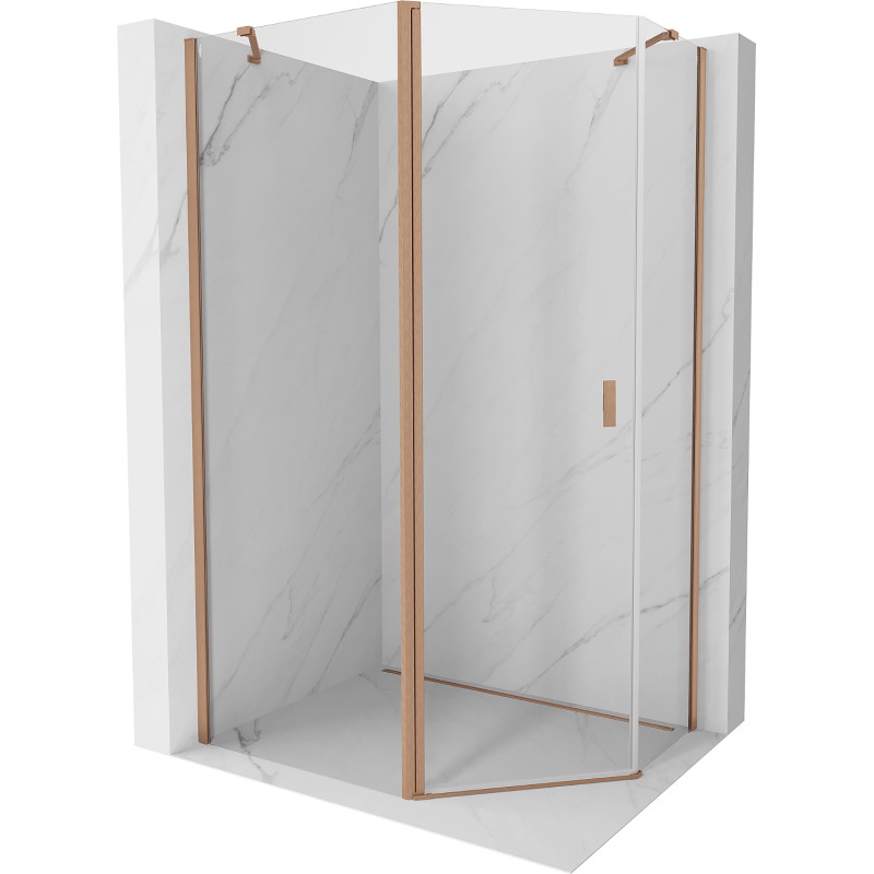 Mexen Mist asymmetrische fünfeckige Duschkabine mit Schwingtür 100 x 90 cm, transparent, gebürstetes Kupfer