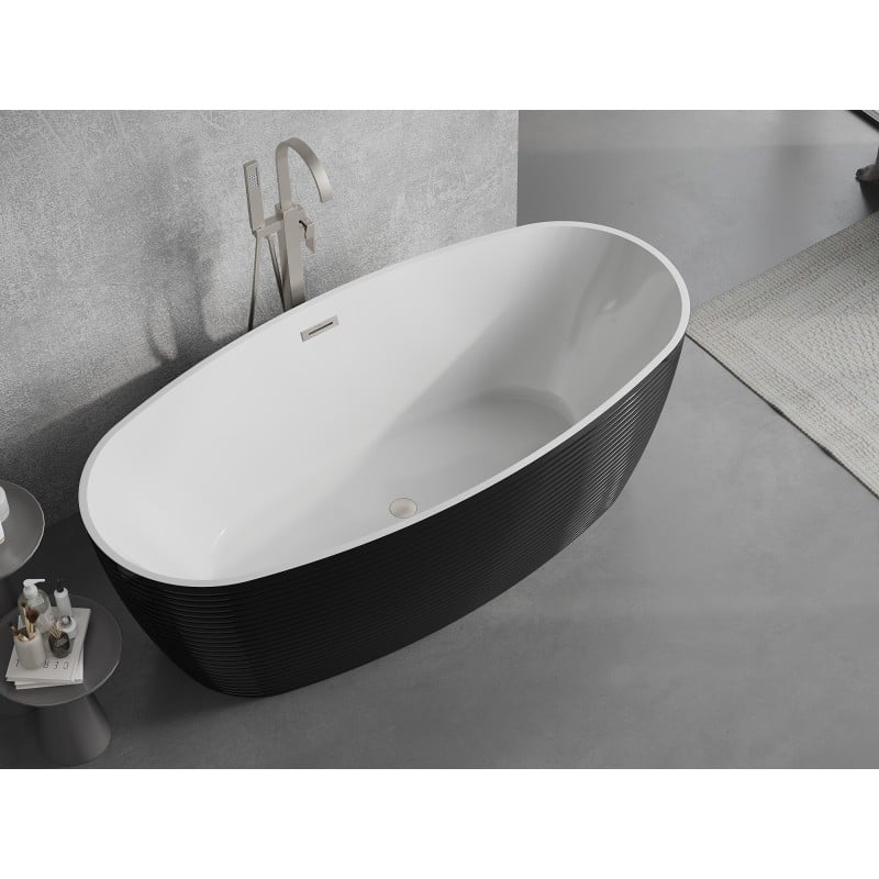 Mexen Lira freistehende Badewanne Muster 170 x 80 cm, weiß/schwarz, Überlauf gebürsteter Nickel - 52831708075-97