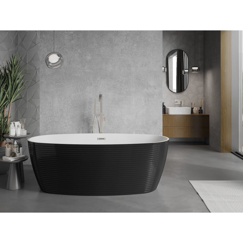 Mexen Lira freistehende Badewanne Muster 170 x 80 cm, weiß/schwarz, Überlauf gebürsteter Nickel - 52831708075-97