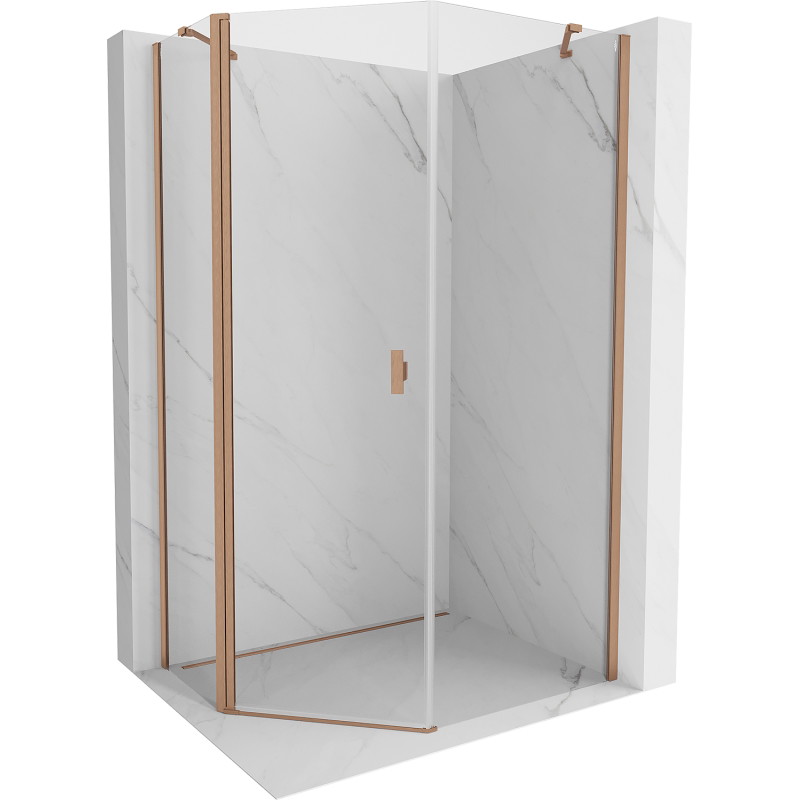 Mexen Mist asymmetrische fünfeckige Duschkabine mit Schwingtür 90 x 100 cm, transparent, gebürstetes Kupfer