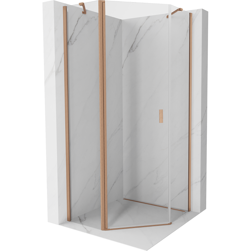 Mexen Mist fünfeckige Duschkabine mit Drehtür 100 x 100 cm, transparent, gebürstetes Kupfer - 8A8-100-100-65-00