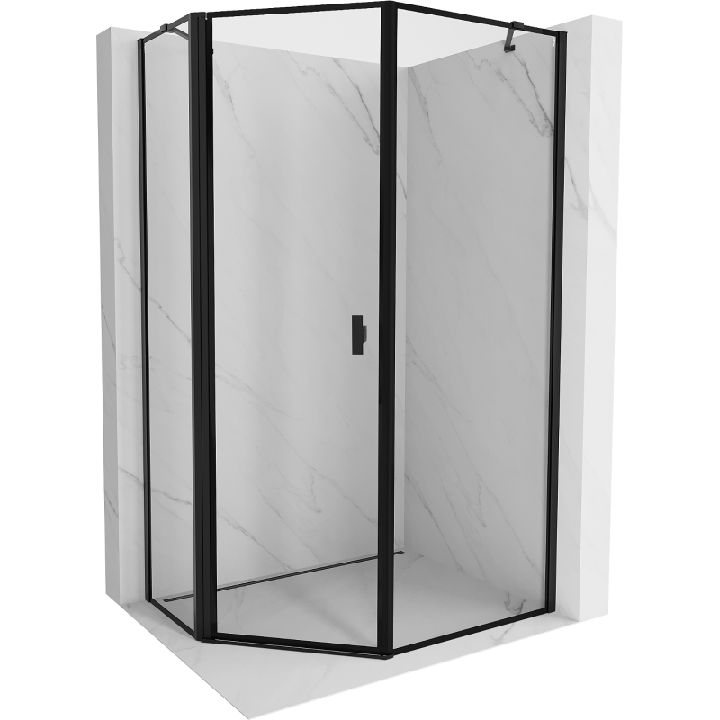 Mexen Mist asymmetrische Fünfeck-Duschkabine, links öffnend 80 x 90 cm, schwarzer Rahmen, schwarz - 8A8-080-090-70-70-L