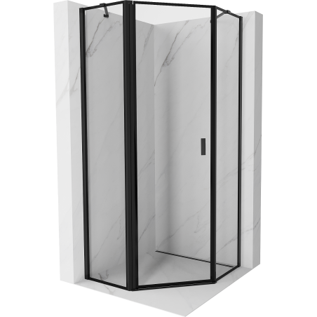 Mexen Mist Fünfeck-Duschkabine, schwenkbar, links, 90 x 90 cm, schwarzer Rahmen, schwarz - 8A8-090-090-70-70-L