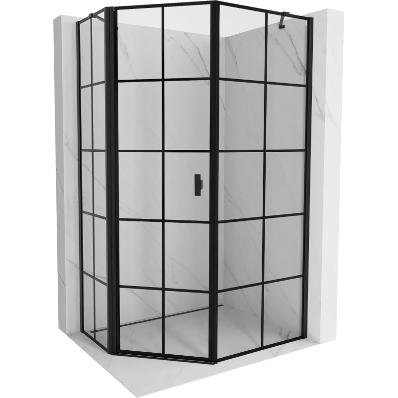 Mexen Mist asymmetrische, fünfeckige Duschkabine, links öffnend, 80 x 100 cm, schwarzes Gitter, schwarz - 8A8-080-100-70-77-L