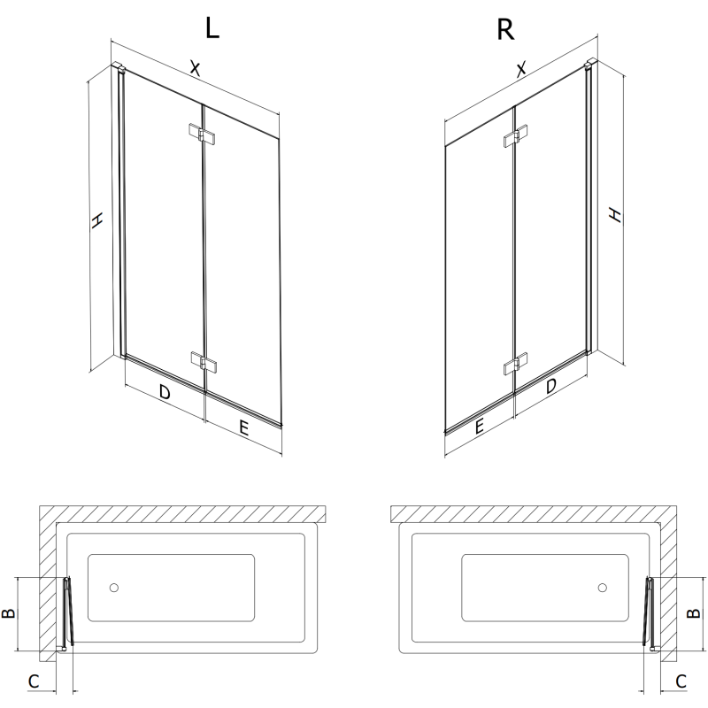 Mexen Mist Duschabtrennung 2-flügelig rechts 120 x 150 cm, transparent, schwarz - 8A9-120-002-70-00-P
